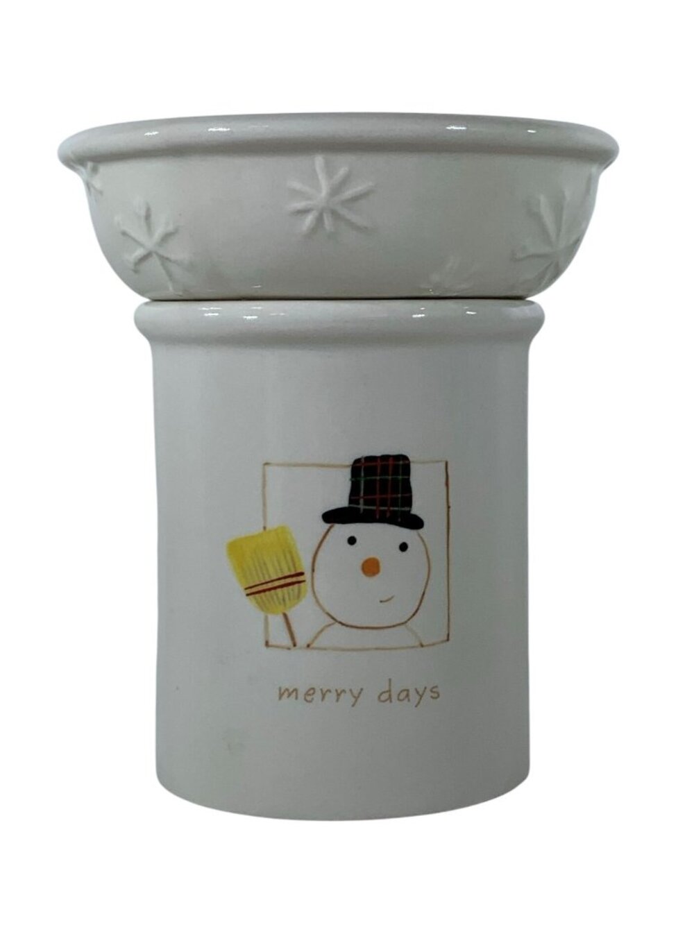 Snowman Wax Melt Warmer Hallmark Ceramic Embossed Snowflake Design 5.5" X 4.5"